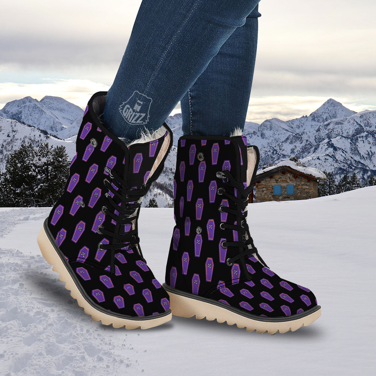 Halloween Coffin Purple Print Pattern Snow Boots-grizzshop