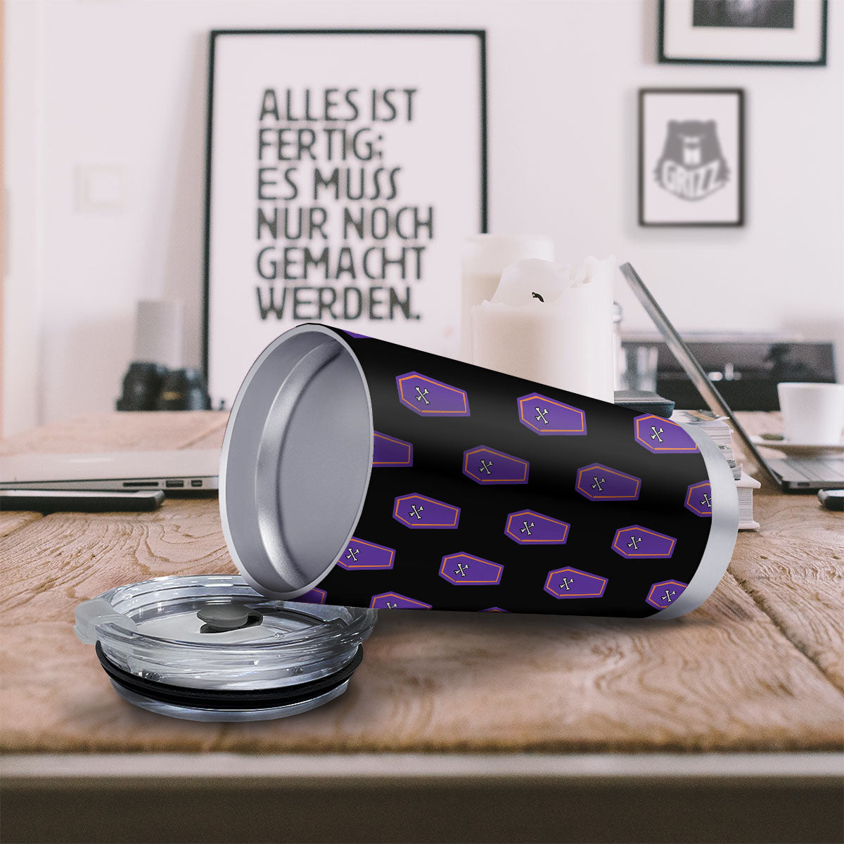 Halloween Coffin Purple Print Pattern Tumbler-grizzshop