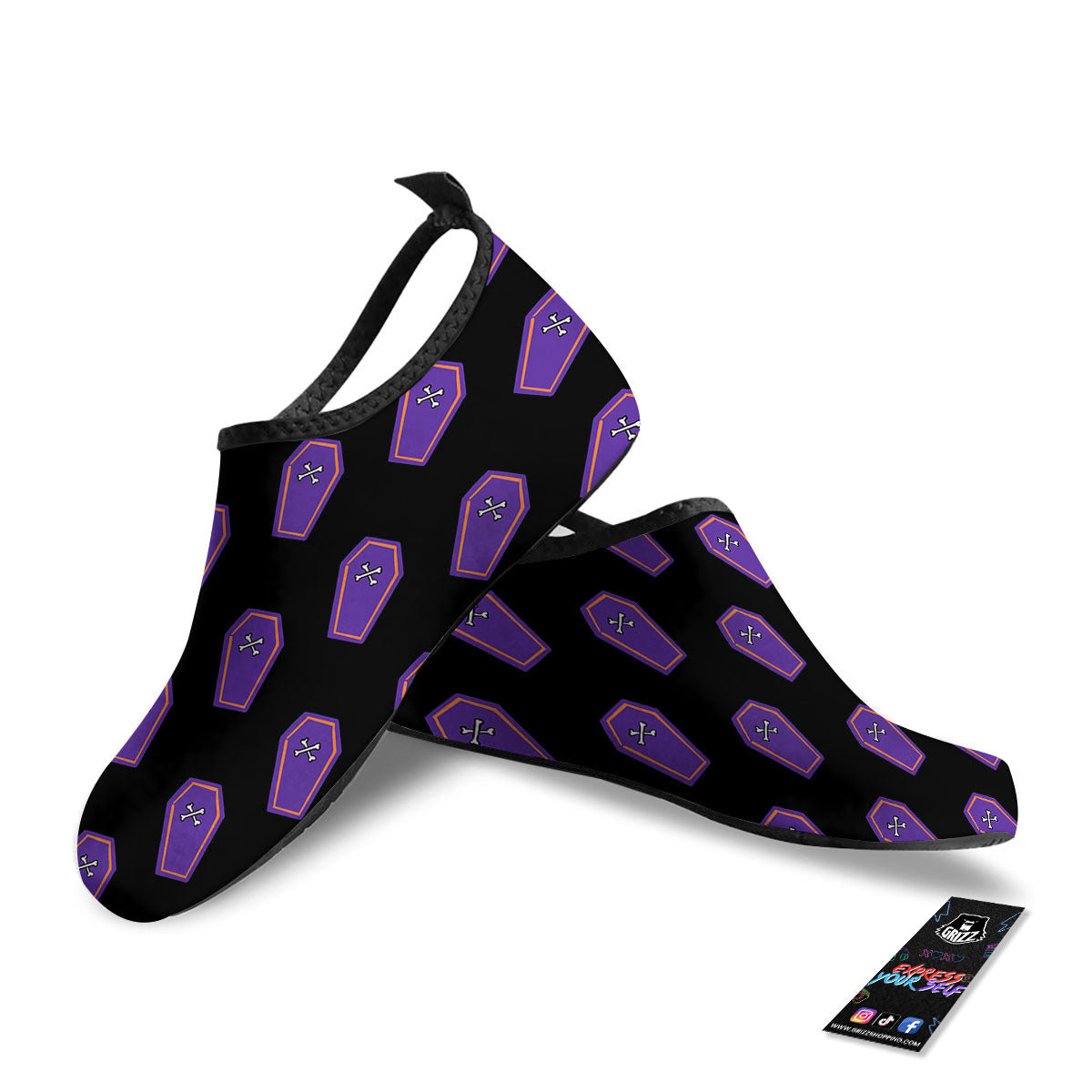 Halloween Coffin Purple Print Pattern Water Shoes-grizzshop
