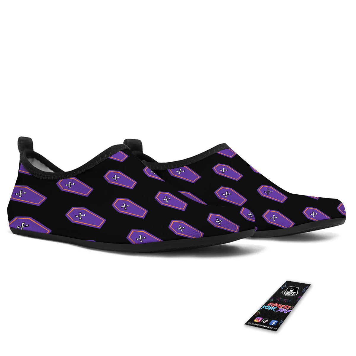 Halloween Coffin Purple Print Pattern Water Shoes-grizzshop