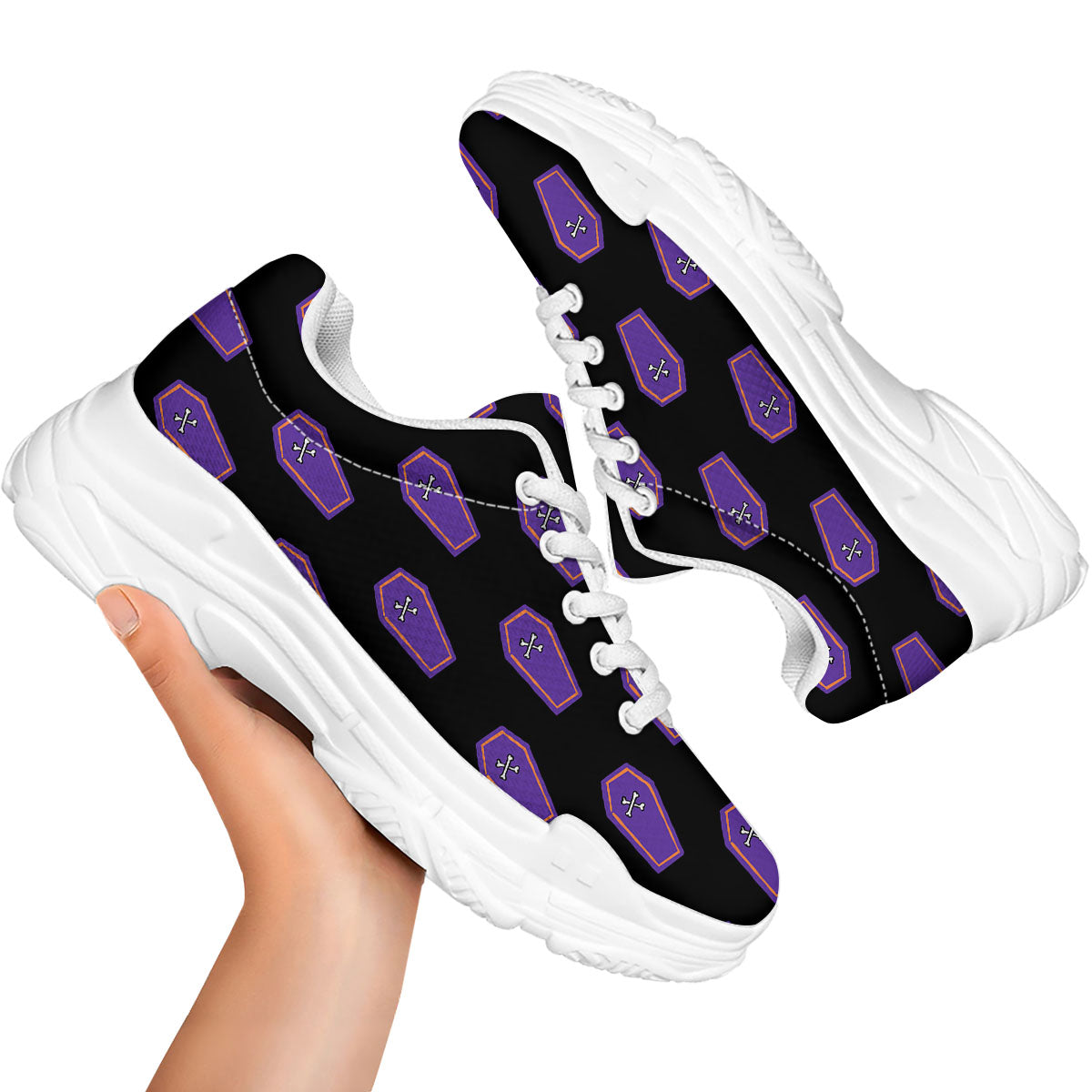 Halloween Coffin Purple Print Pattern White Chunky Shoes-grizzshop