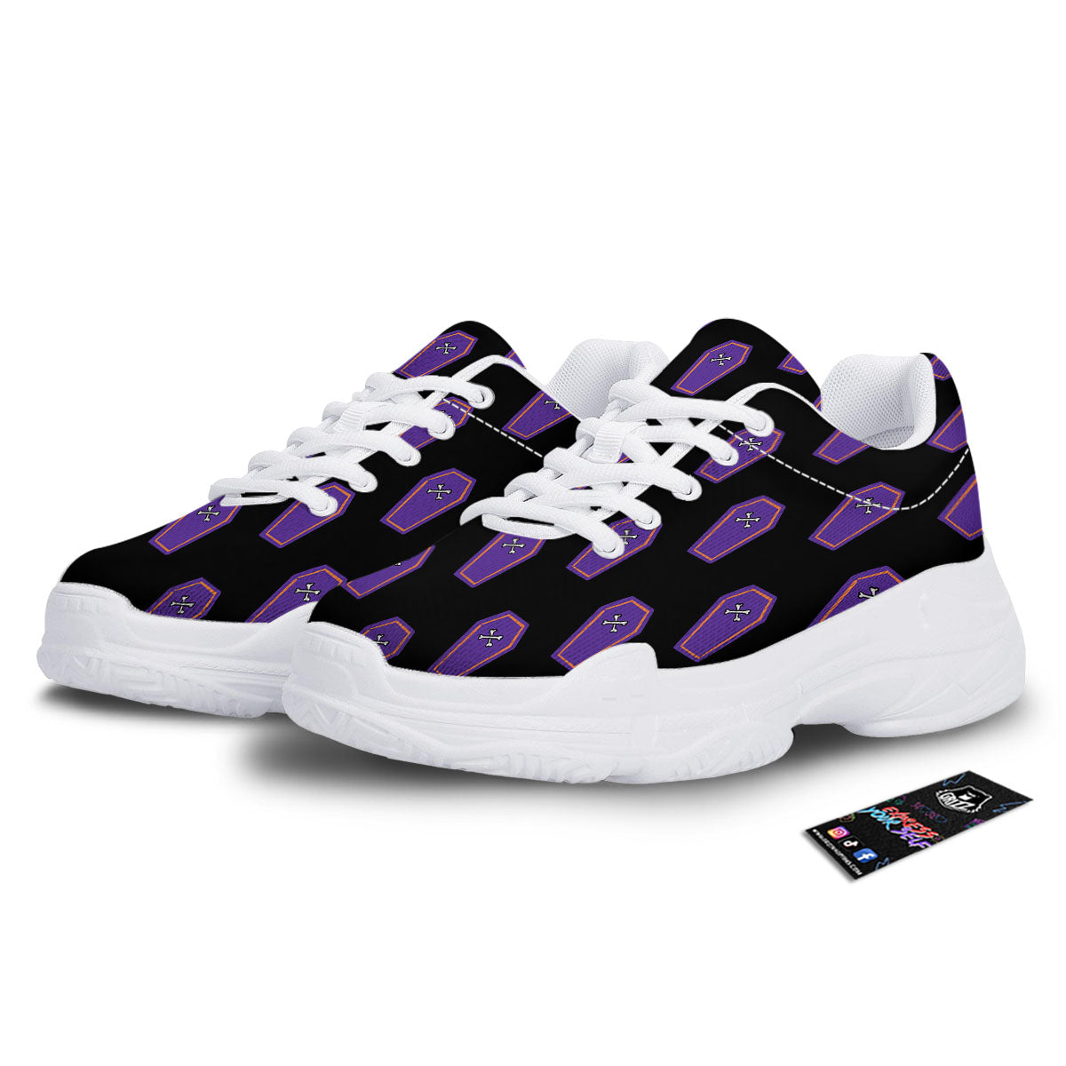 Halloween Coffin Purple Print Pattern White Chunky Shoes-grizzshop