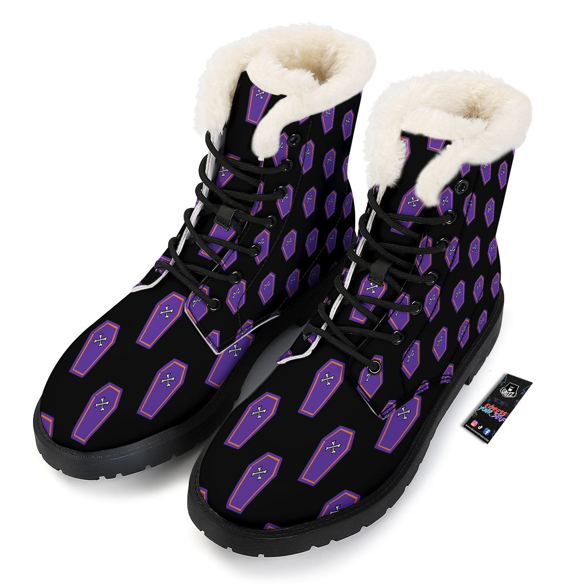 Halloween Coffin Purple Print Pattern Winter Boots-grizzshop