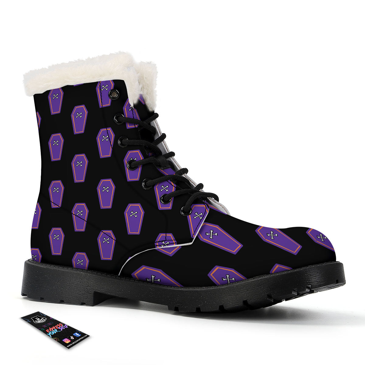 Halloween Coffin Purple Print Pattern Winter Boots-grizzshop