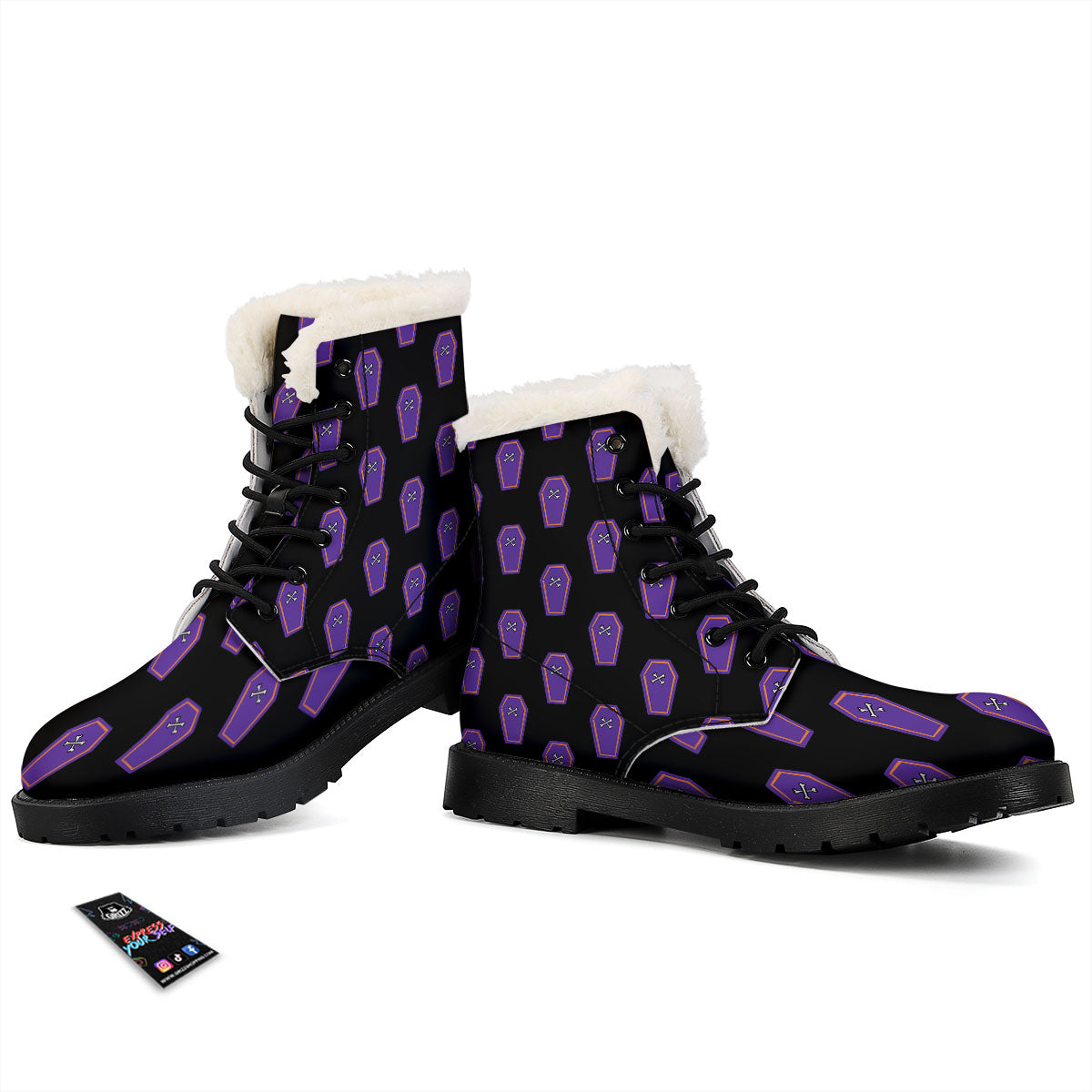 Halloween Coffin Purple Print Pattern Winter Boots-grizzshop