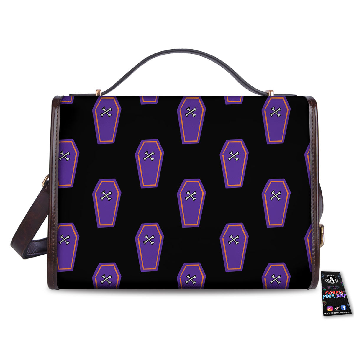 Halloween Coffin Purple Print Pattern Women's Satchel Bag-grizzshop