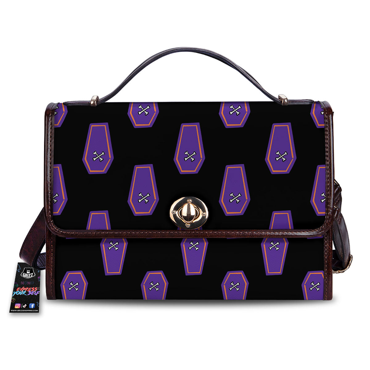 Halloween Coffin Purple Print Pattern Women's Satchel Bag-grizzshop
