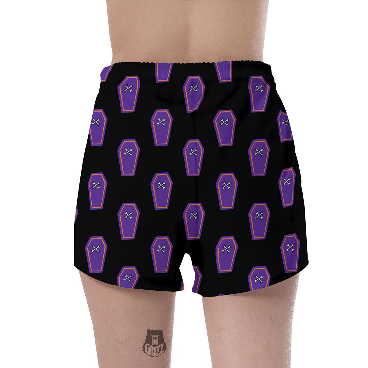 Halloween Coffin Purple Print Pattern Women's Shorts-grizzshop