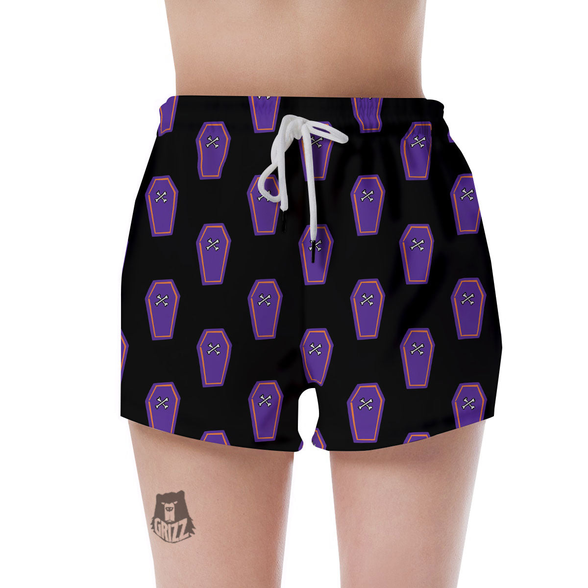 Halloween Coffin Purple Print Pattern Women's Shorts-grizzshop