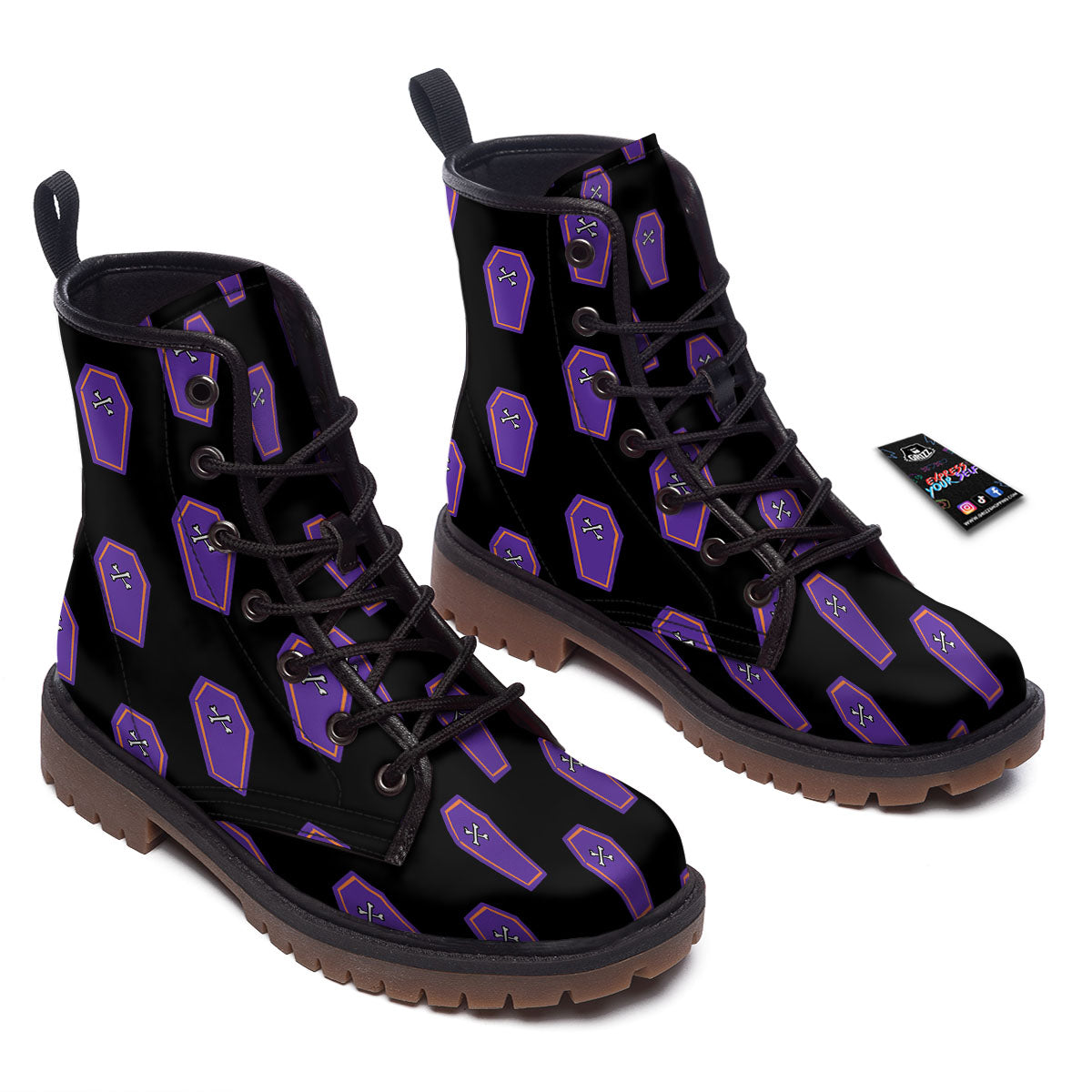 Halloween Coffin Purple Print Pattern Work Boots-grizzshop