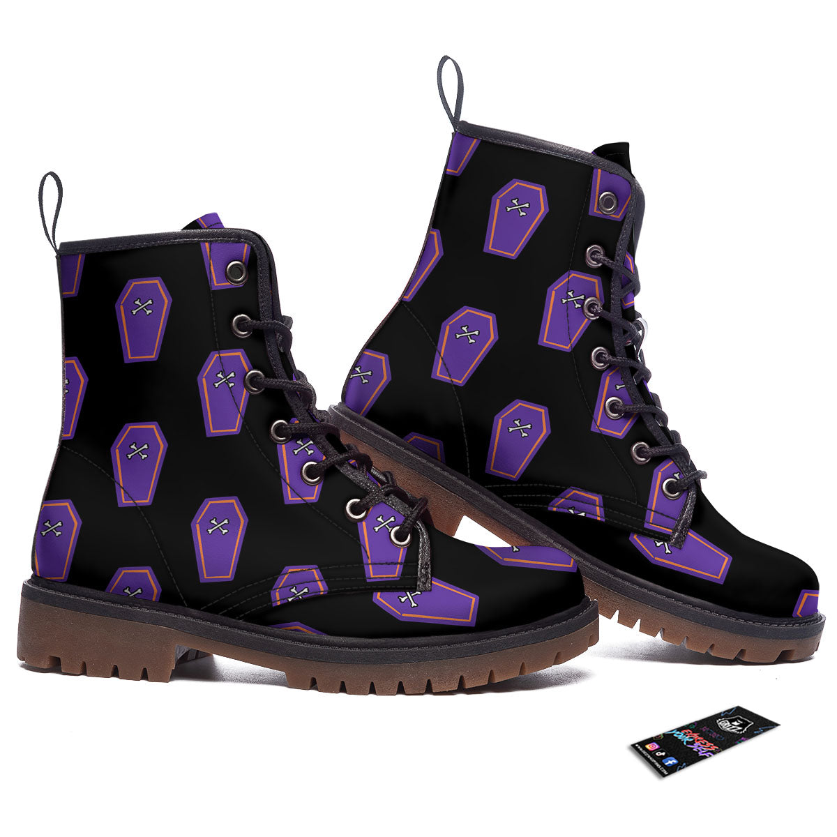 Halloween Coffin Purple Print Pattern Work Boots-grizzshop
