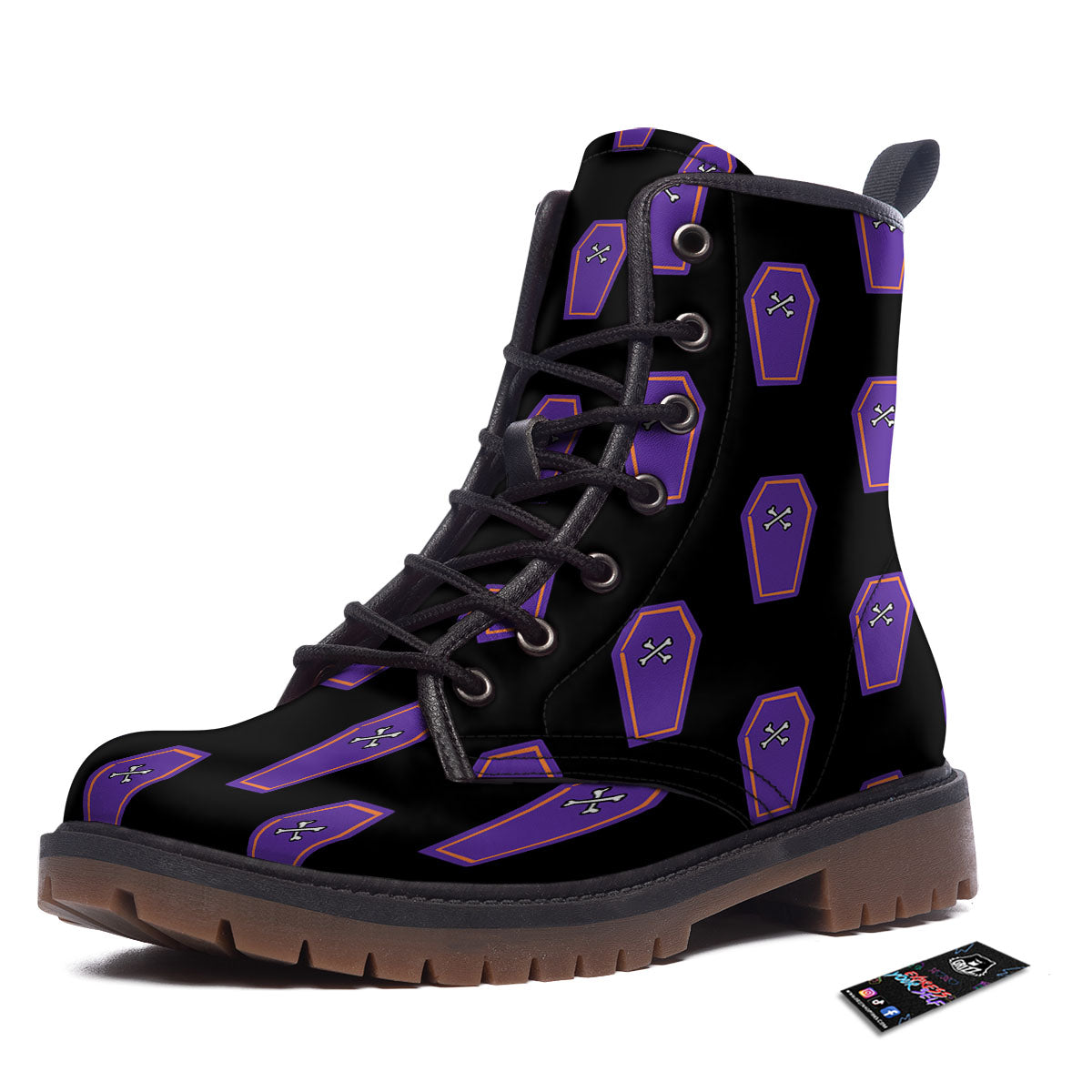 Halloween Coffin Purple Print Pattern Work Boots-grizzshop