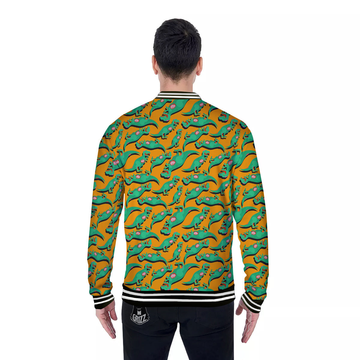 Halloween Cute Dino Print Pattern Baseball Jacket-grizzshop