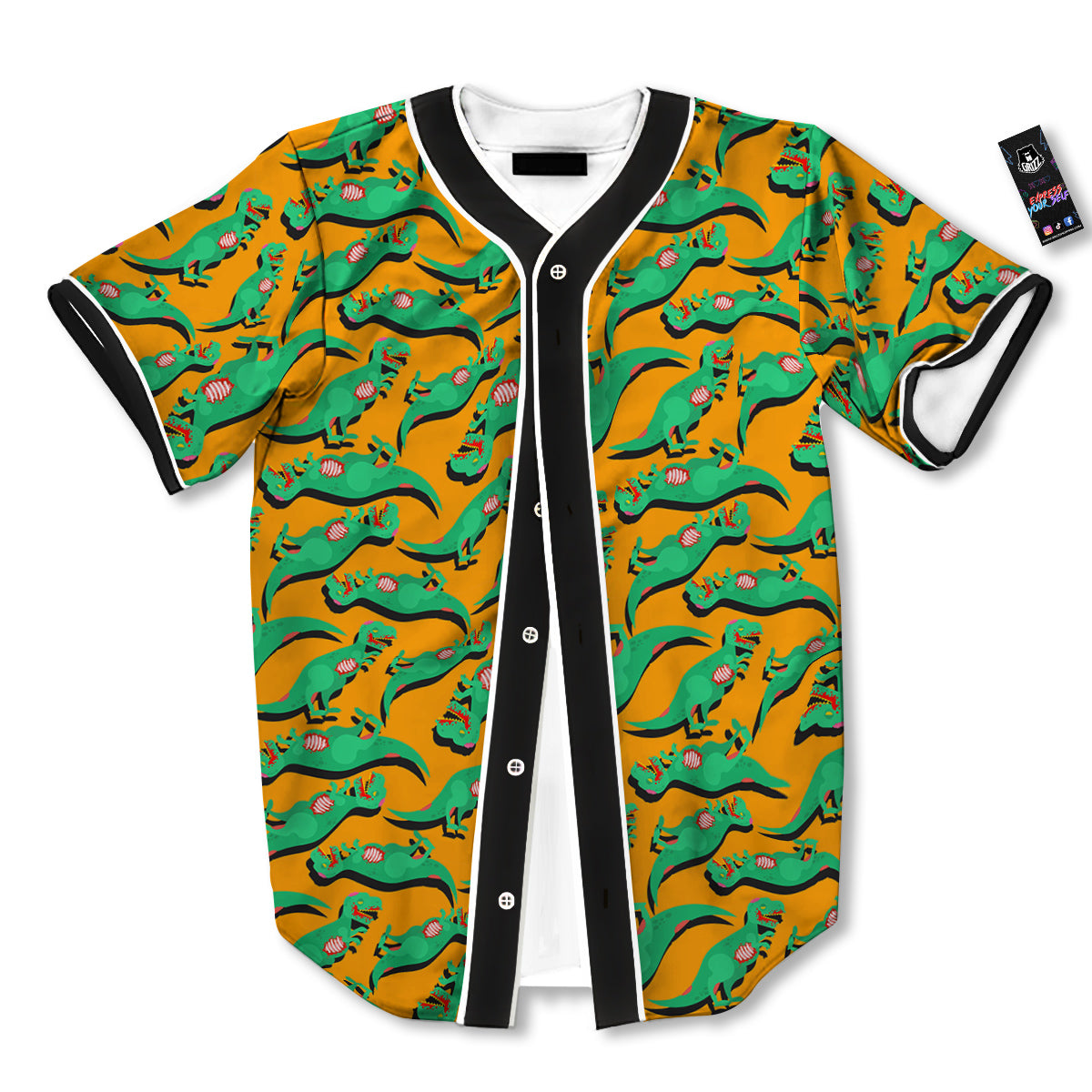 Halloween Cute Dino Print Pattern Baseball Jersey-grizzshop