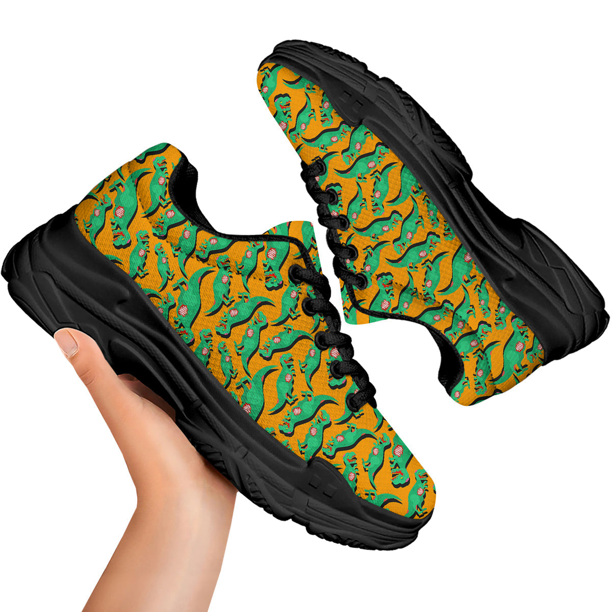 Halloween Cute Dino Print Pattern Black Chunky Shoes-grizzshop