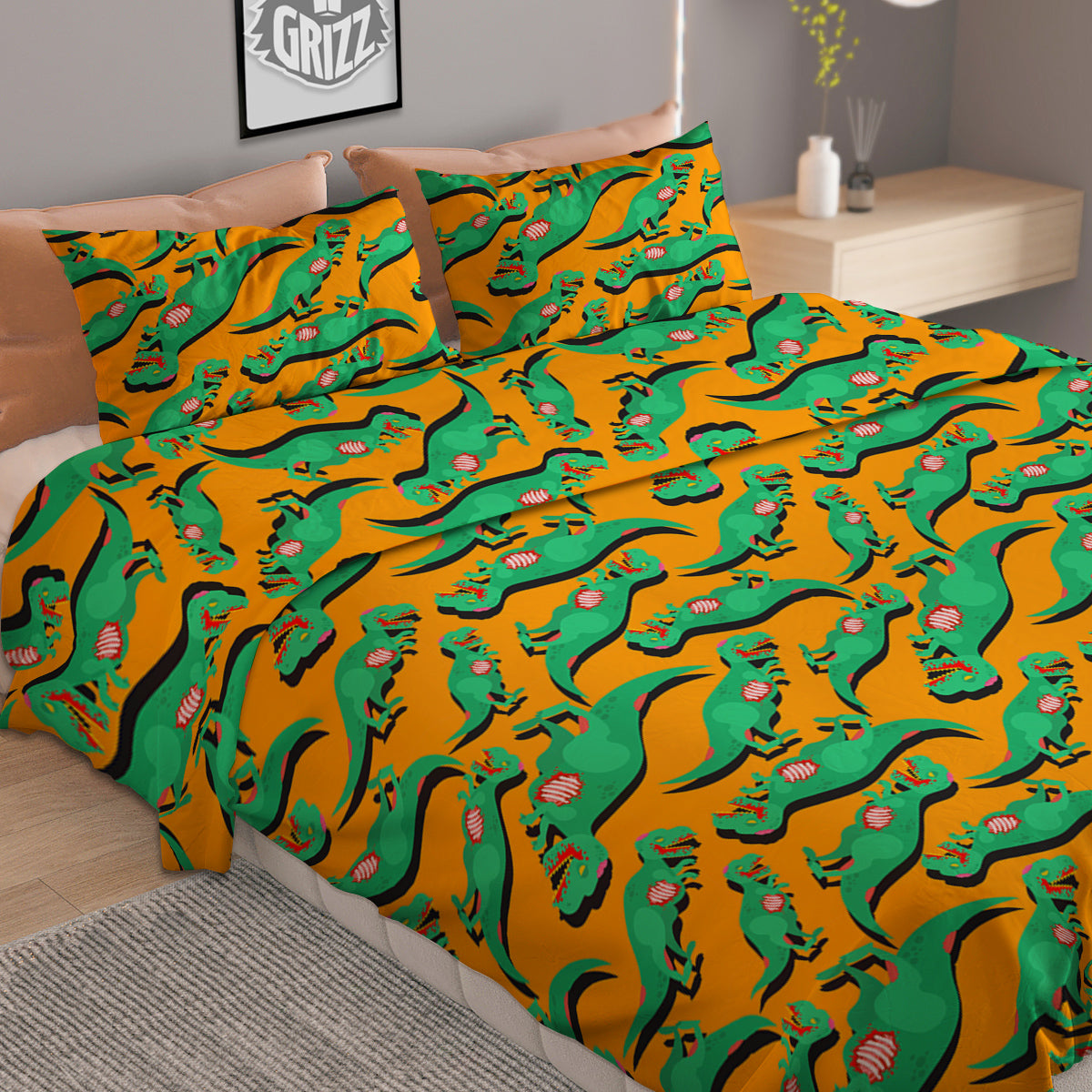 Halloween Cute Dino Print Pattern Duvet Cover Bedding Set