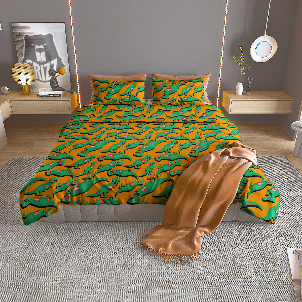 Halloween Cute Dino Print Pattern Duvet Cover Bedding Set