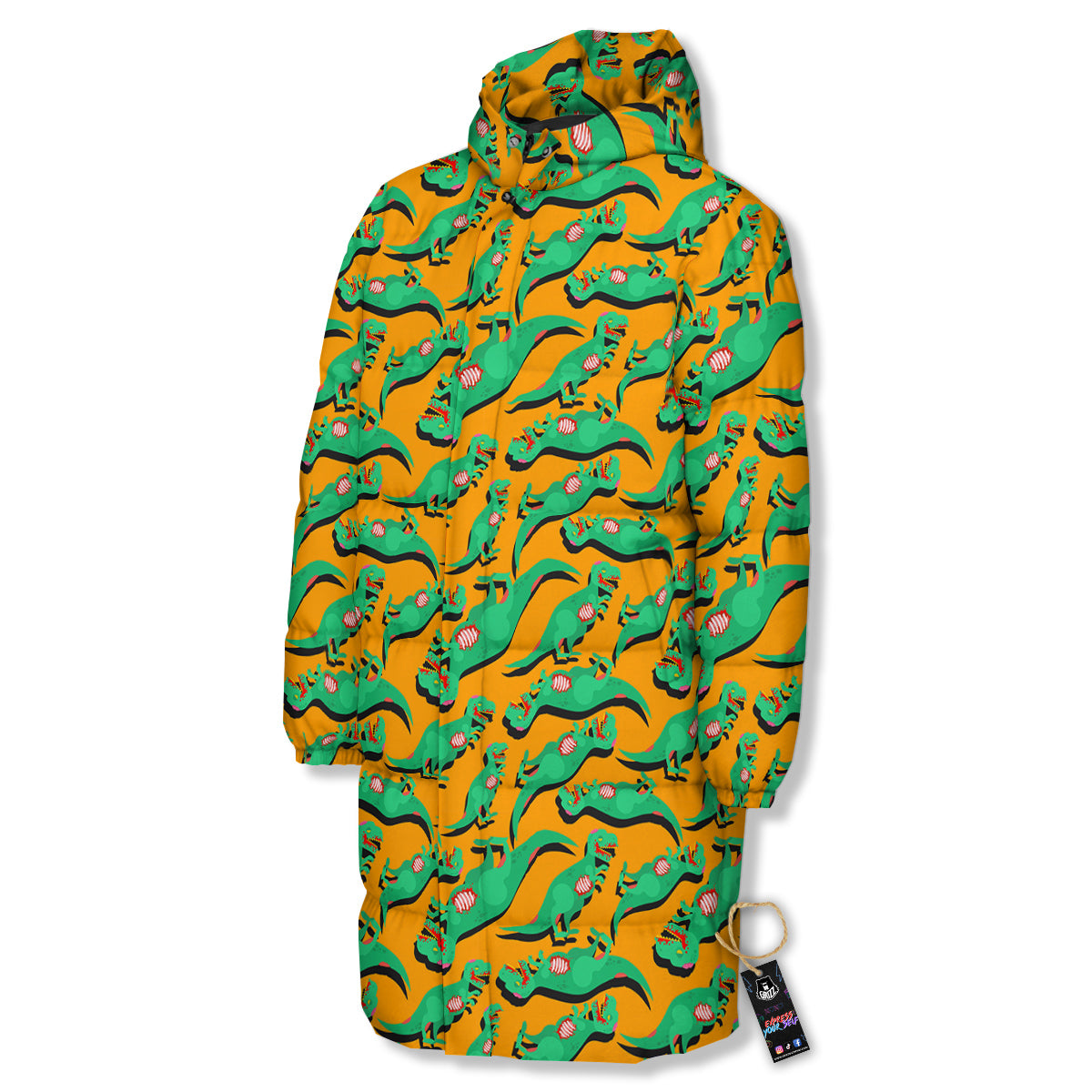 Halloween Cute Dino Print Pattern Long Down Jacket-grizzshop