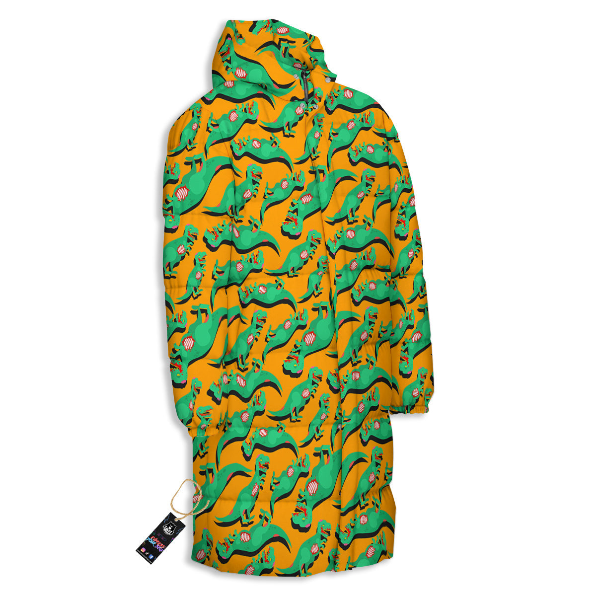 Halloween Cute Dino Print Pattern Long Down Jacket-grizzshop