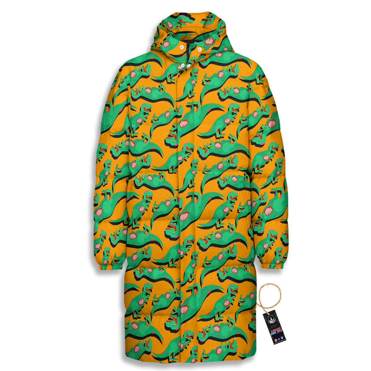 Halloween Cute Dino Print Pattern Long Down Jacket-grizzshop