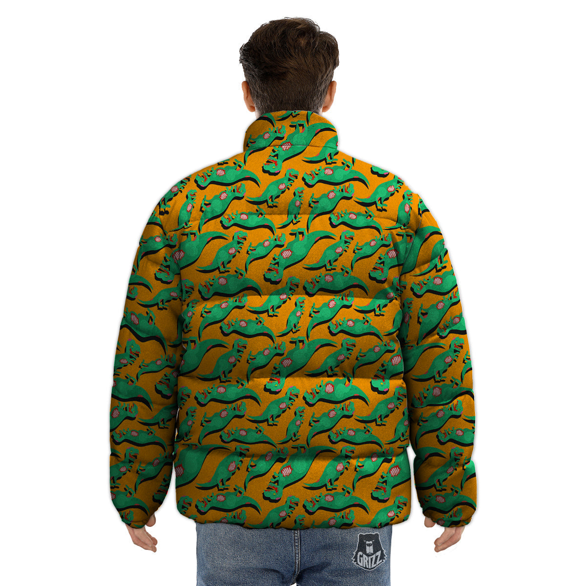 Halloween Cute Dino Print Pattern Puffer Jacket-grizzshop