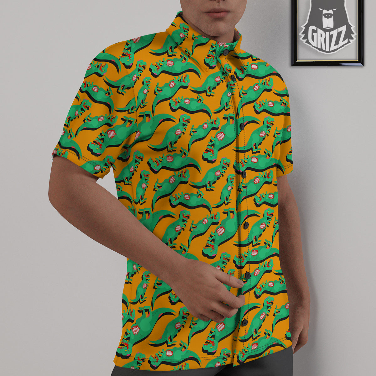 Halloween Cute Dino Print Pattern Untucked Shirts-grizzshop
