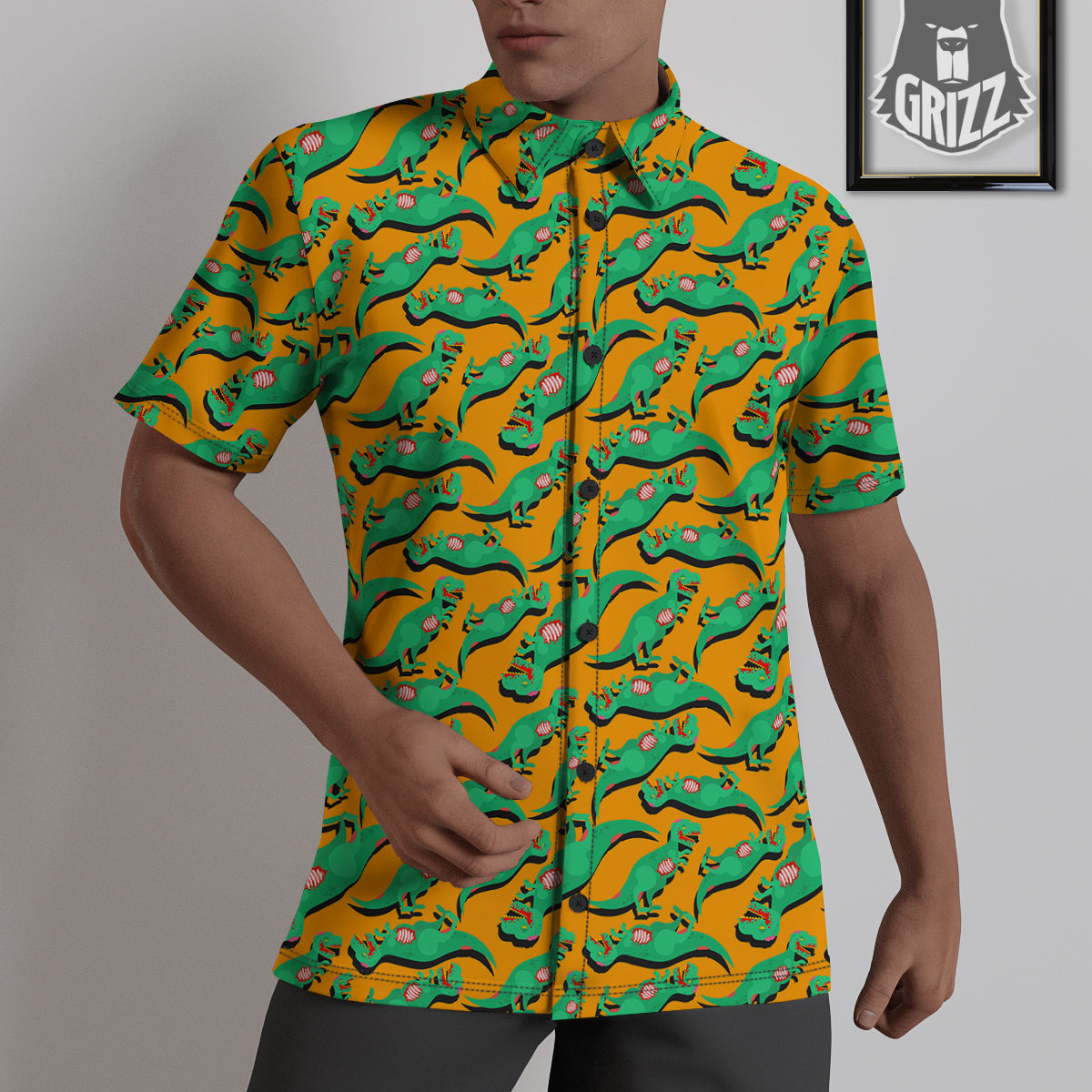Halloween Cute Dino Print Pattern Untucked Shirts-grizzshop
