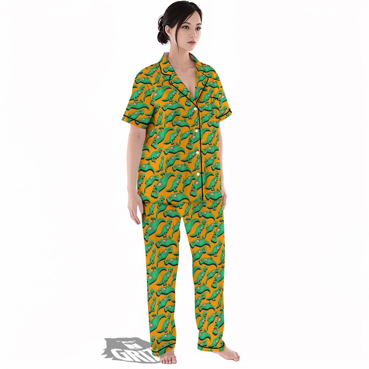 Halloween Cute Dino Print Pattern Women's Pajamas Set-grizzshop