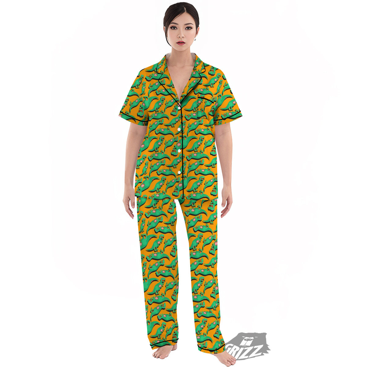 Halloween Cute Dino Print Pattern Women's Pajamas Set-grizzshop