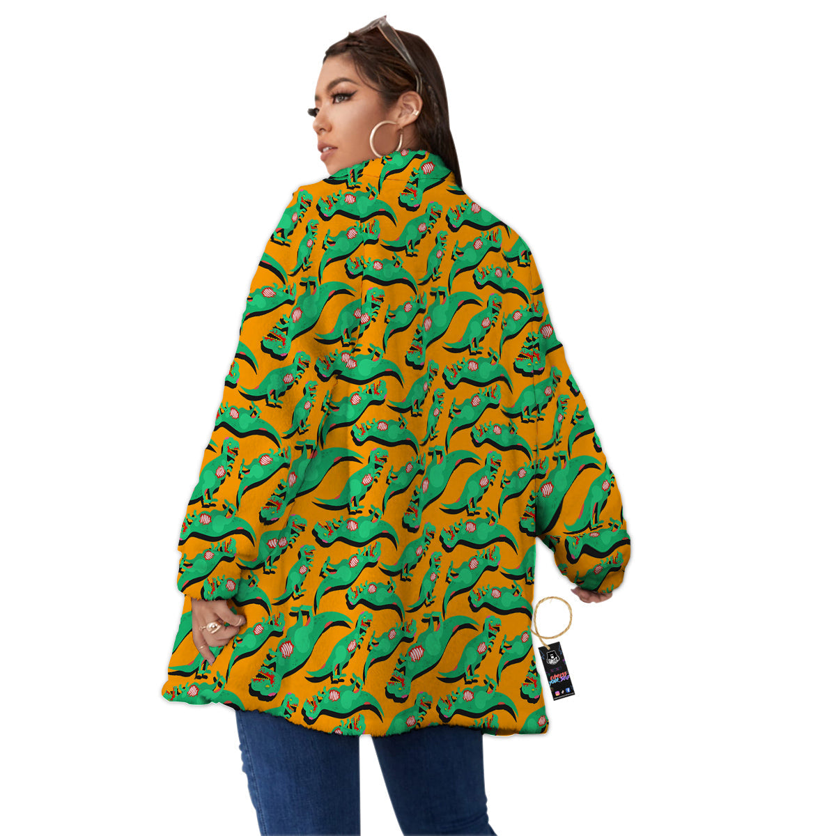 Halloween Cute Dino Print Pattern Women's Sherpa Jacket-grizzshop