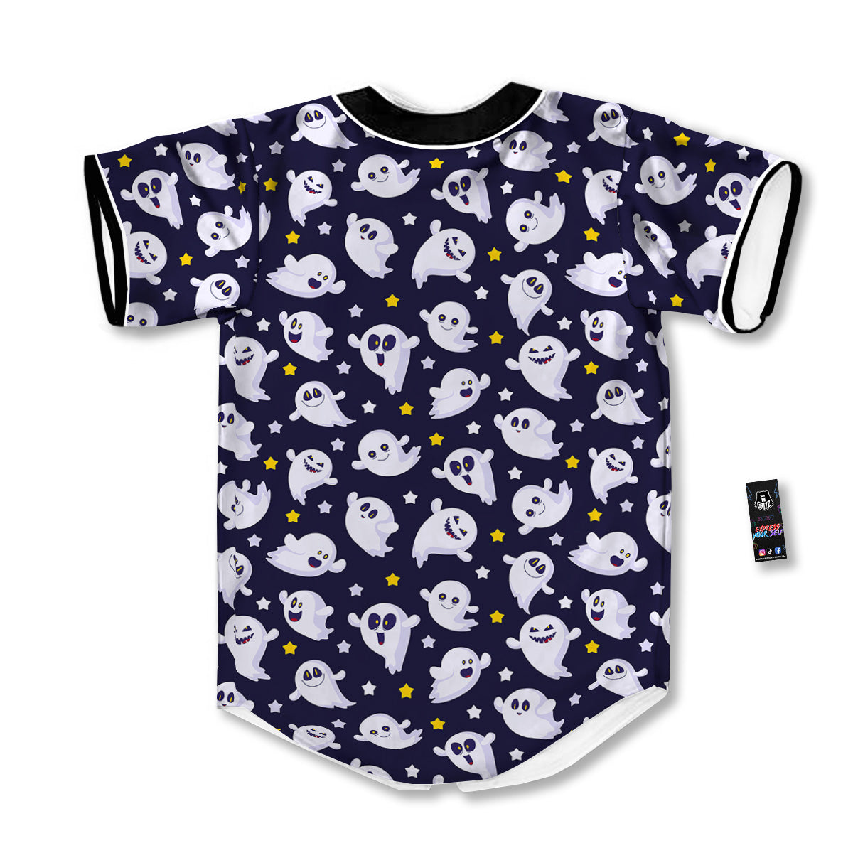 Halloween Cute Ghost Emoji Print Pattern Baseball Jersey-grizzshop