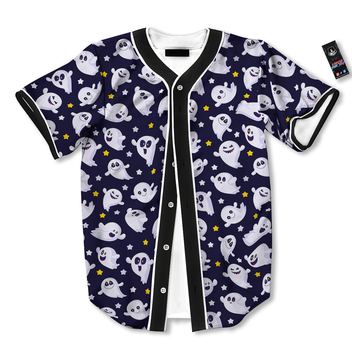 Halloween Cute Ghost Emoji Print Pattern Baseball Jersey-grizzshop