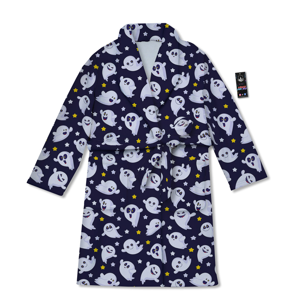 Halloween Cute Ghost Emoji Print Pattern Bathrobe-grizzshop