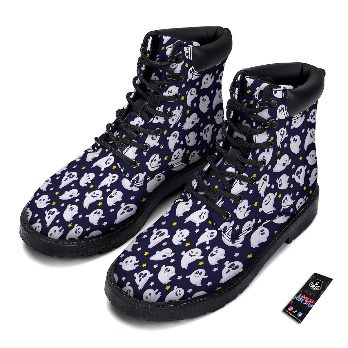 Halloween Cute Ghost Emoji Print Pattern Boots-grizzshop