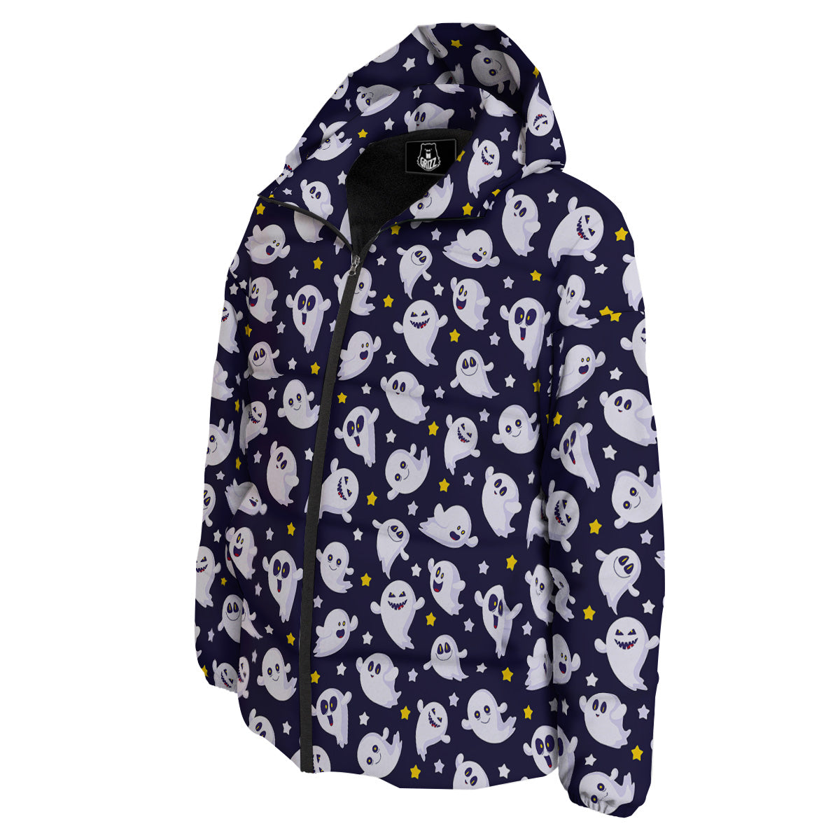 Halloween Cute Ghost Emoji Print Pattern Down Jacket-grizzshop