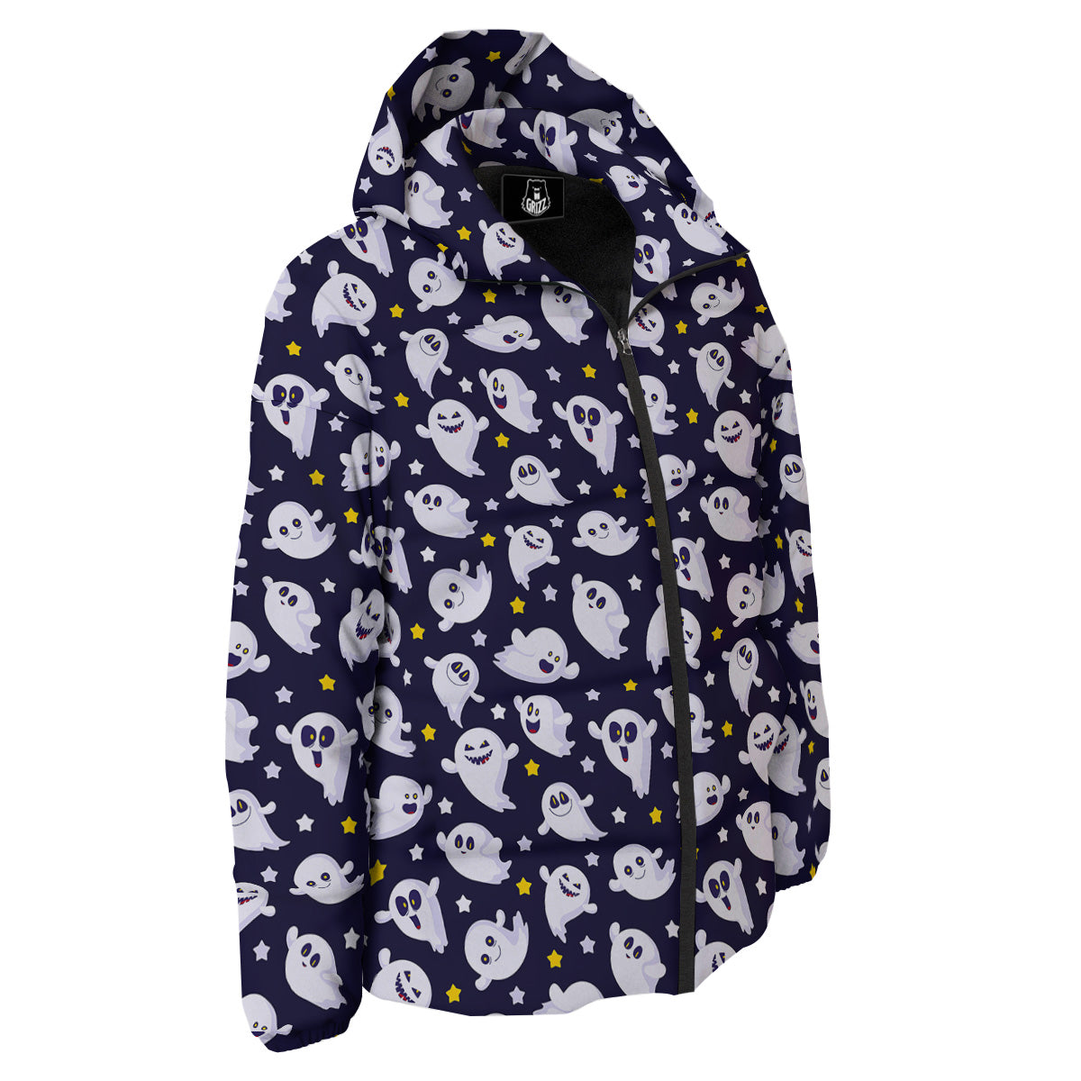 Halloween Cute Ghost Emoji Print Pattern Down Jacket-grizzshop