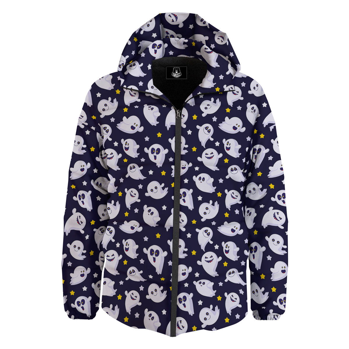 Halloween Cute Ghost Emoji Print Pattern Down Jacket-grizzshop