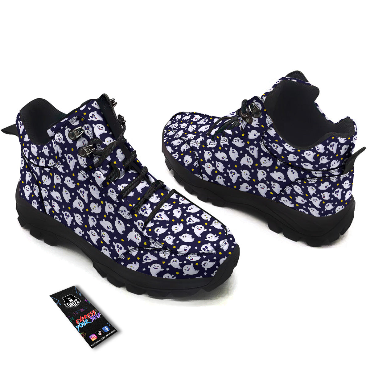 Halloween Cute Ghost Emoji Print Pattern Hiking Shoes-grizzshop