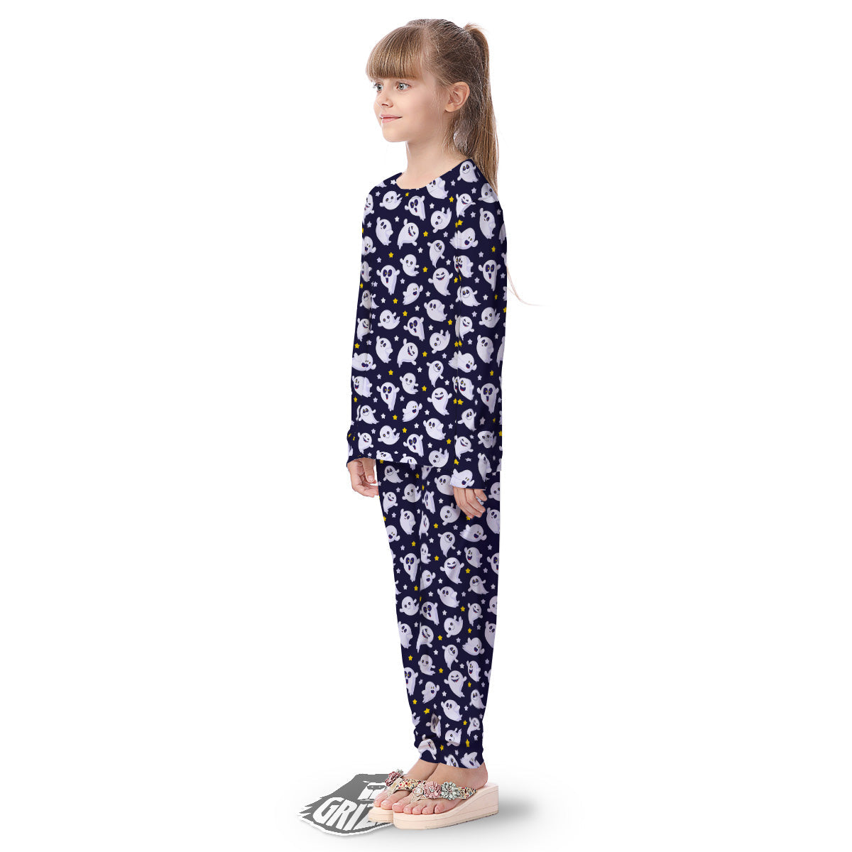 Halloween Cute Ghost Emoji Print Pattern Kid's Pajamas-grizzshop