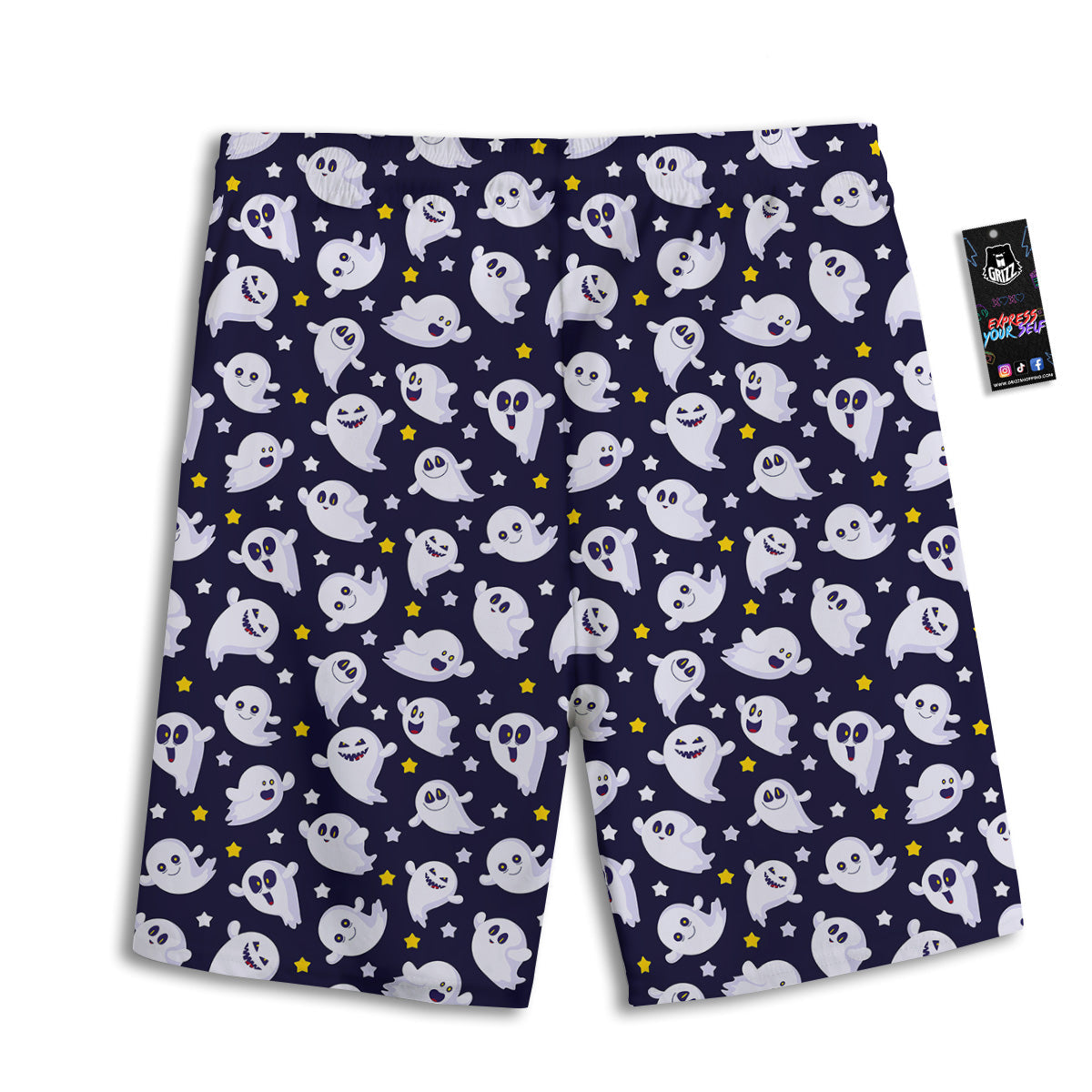Halloween Cute Ghost Emoji Print Pattern Men's Athletic Shorts