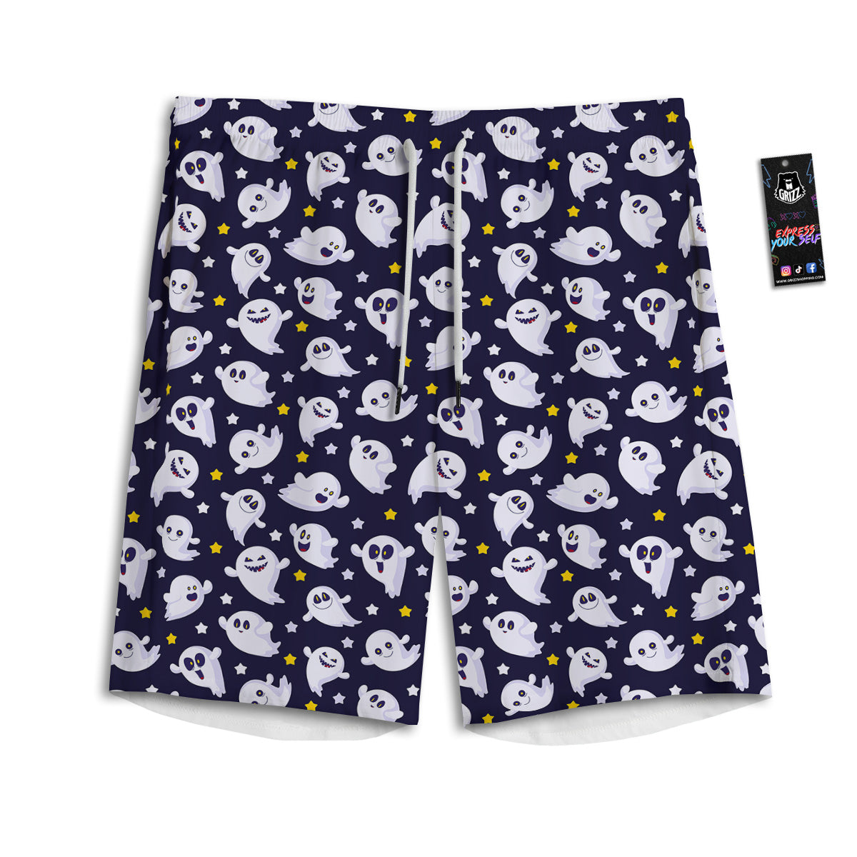 Halloween Cute Ghost Emoji Print Pattern Men's Athletic Shorts