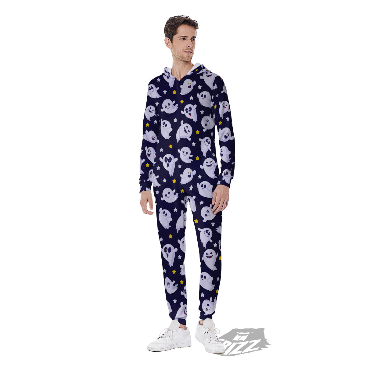 Halloween Cute Ghost Emoji Print Pattern Men's Jumpsuit-grizzshop