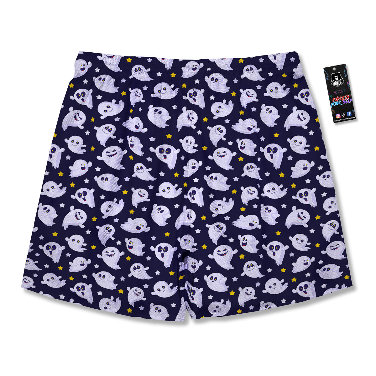 Halloween Cute Ghost Emoji Print Pattern Men's Running Shorts-grizzshop