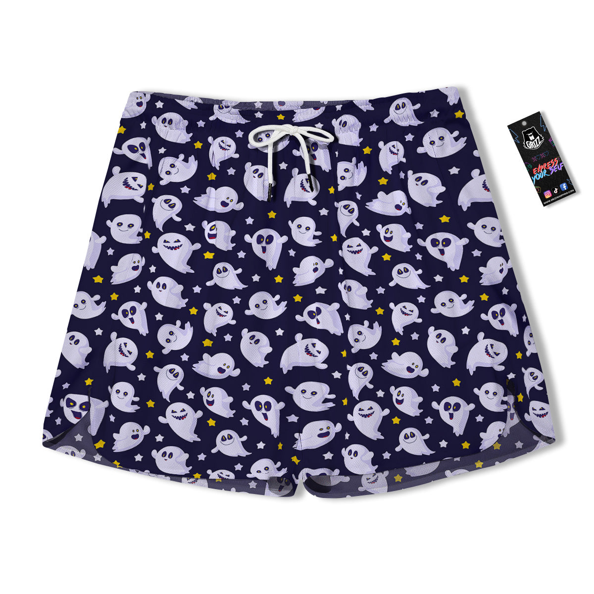 Halloween Cute Ghost Emoji Print Pattern Men's Running Shorts-grizzshop