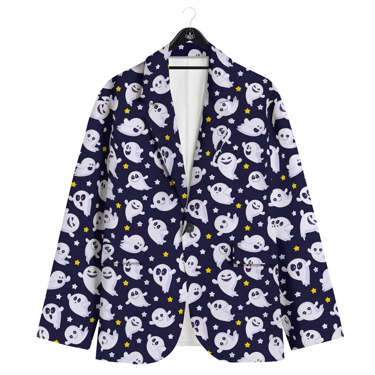 Halloween Cute Ghost Emoji Print Pattern Men's Sport Coat-grizzshop