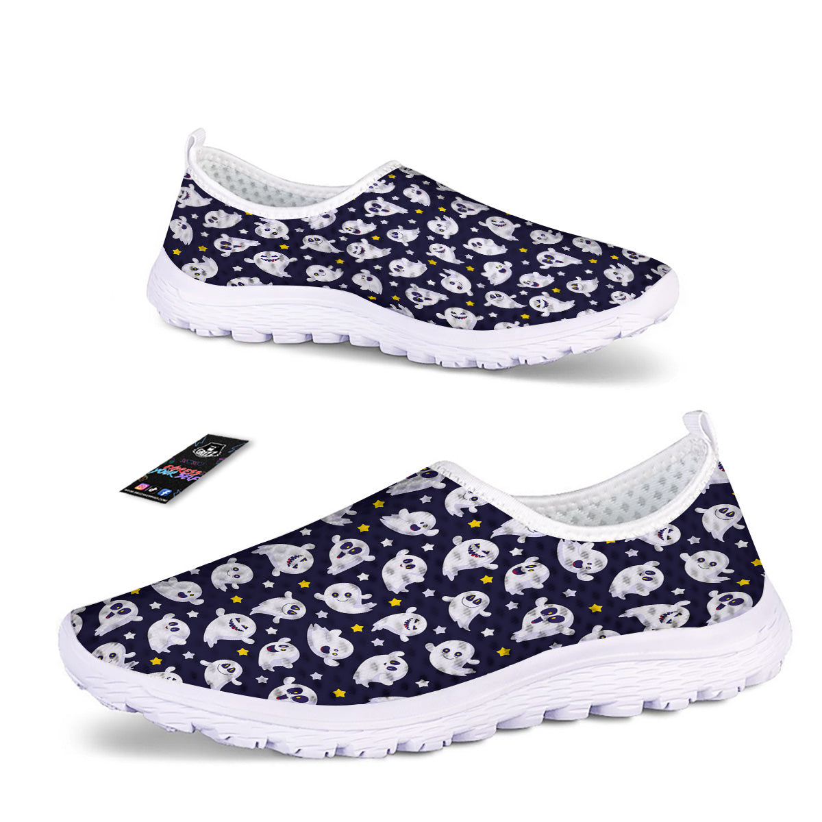 Halloween Cute Ghost Emoji Print Pattern Nurse Shoes-grizzshop