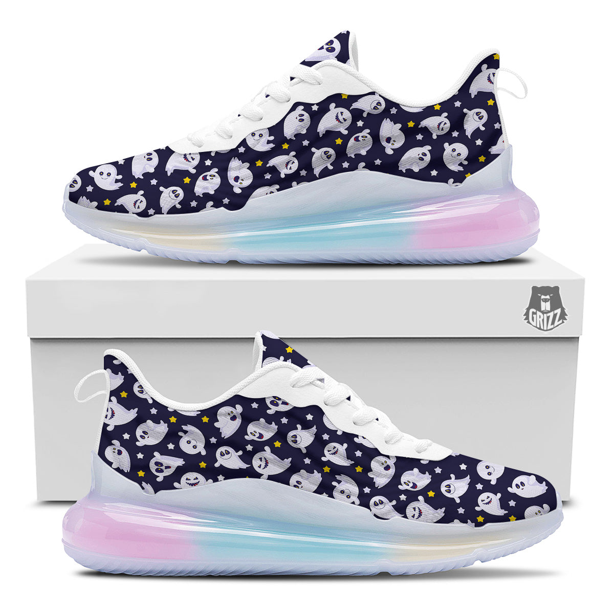 Halloween Cute Ghost Emoji Print Pattern Running Sneakers-grizzshop