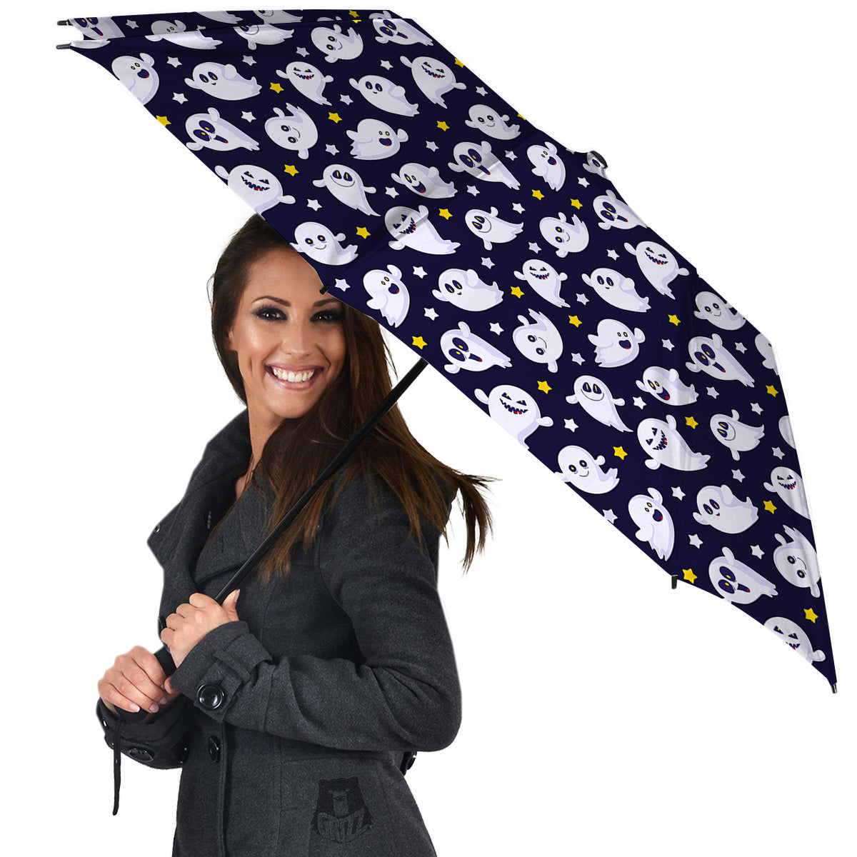 Halloween Cute Ghost Emoji Print Pattern Umbrella-grizzshop