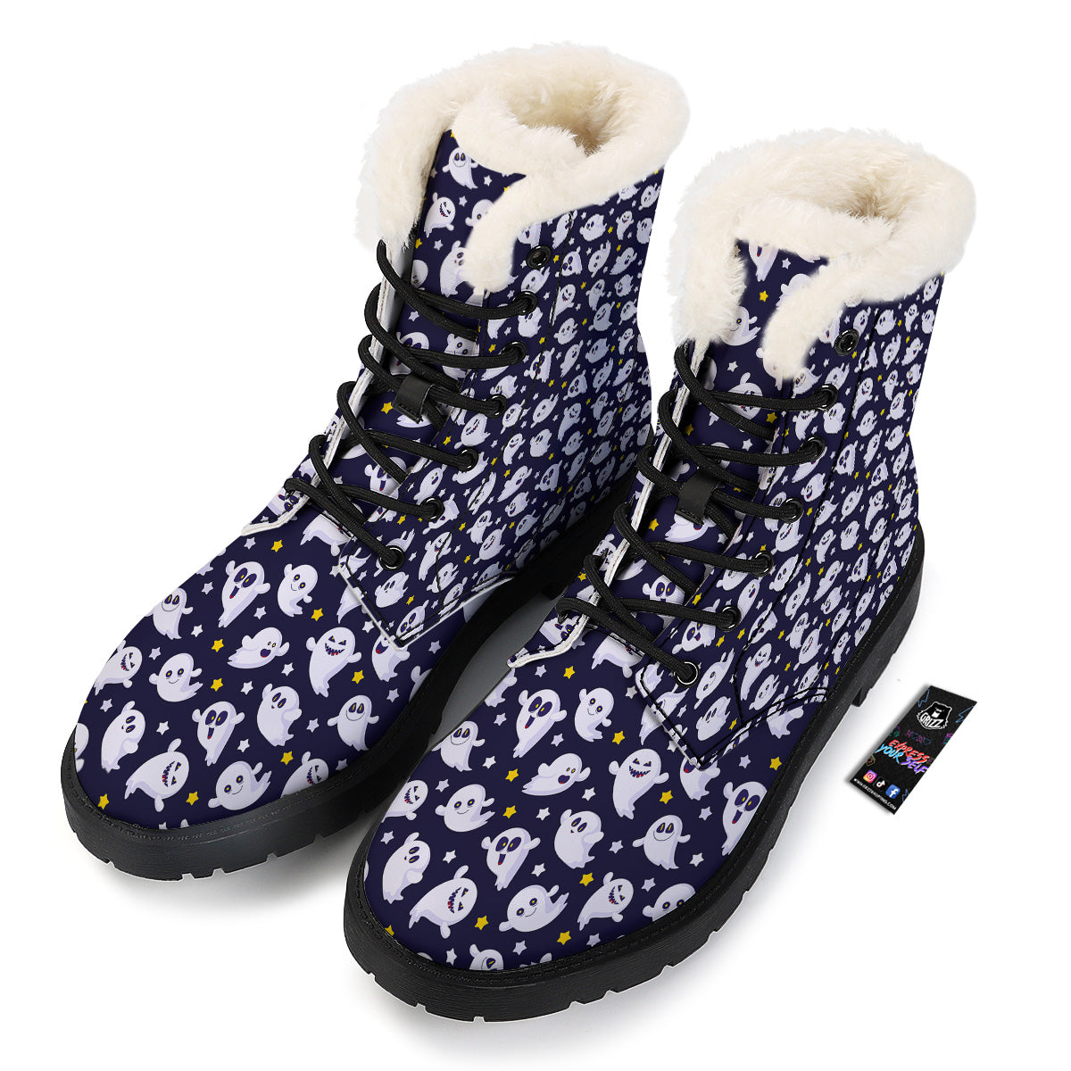 Halloween Cute Ghost Emoji Print Pattern Winter Boots-grizzshop