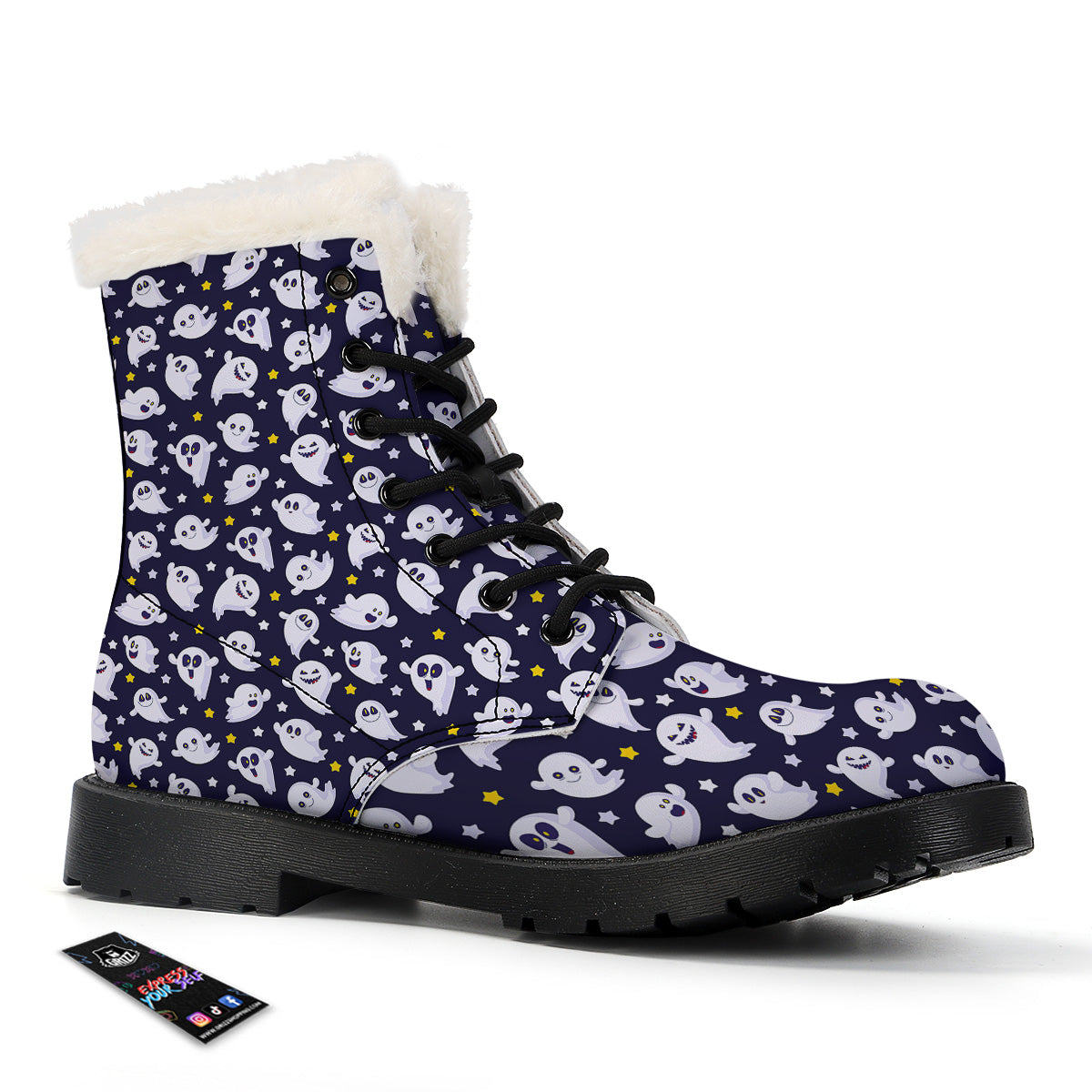 Halloween Cute Ghost Emoji Print Pattern Winter Boots-grizzshop